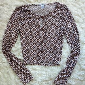 Rue 21 Mesh Brown and White y2k Flower Long Sleeve Top